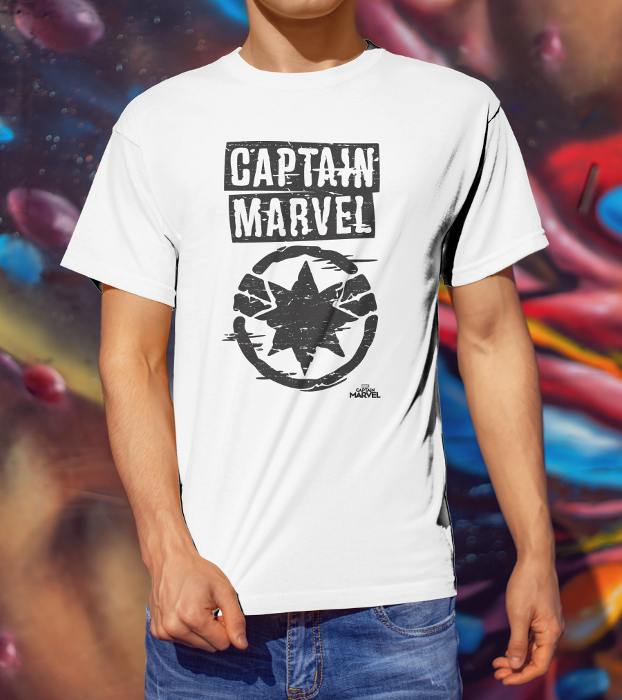 Captain Marvel Distressed Star Emblem With Painted Circle T-Shirt