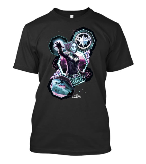 Captain Marvel Cosmic Starburst And Hexagonal Elements T-Shirt
