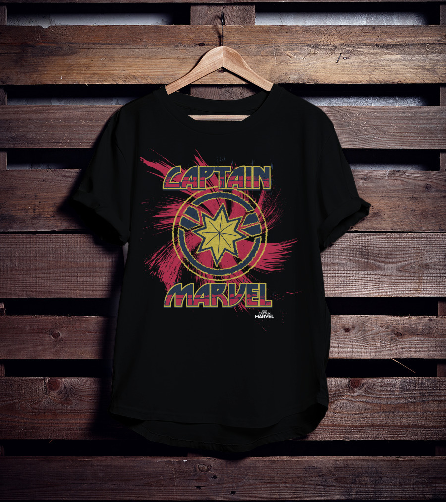 Captain Marvel Starburst Spiral Paint Splatter Marvel T-Shirt