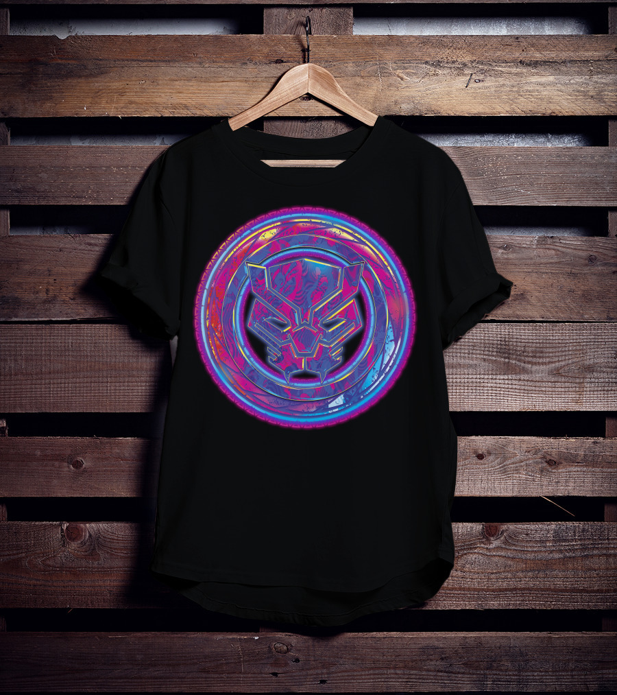 Marvel Black Panther Vibrant Neon Panther Head Emblem T-Shirt