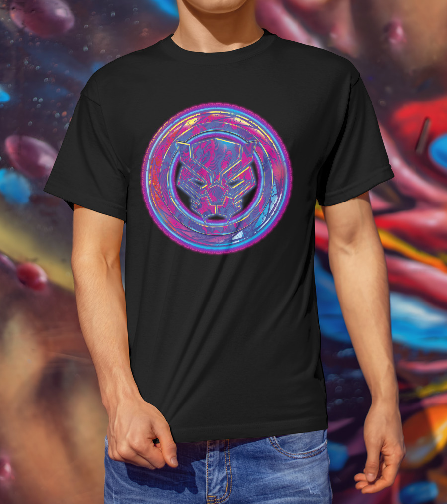 Marvel Black Panther Vibrant Neon Panther Head Emblem T-Shirt