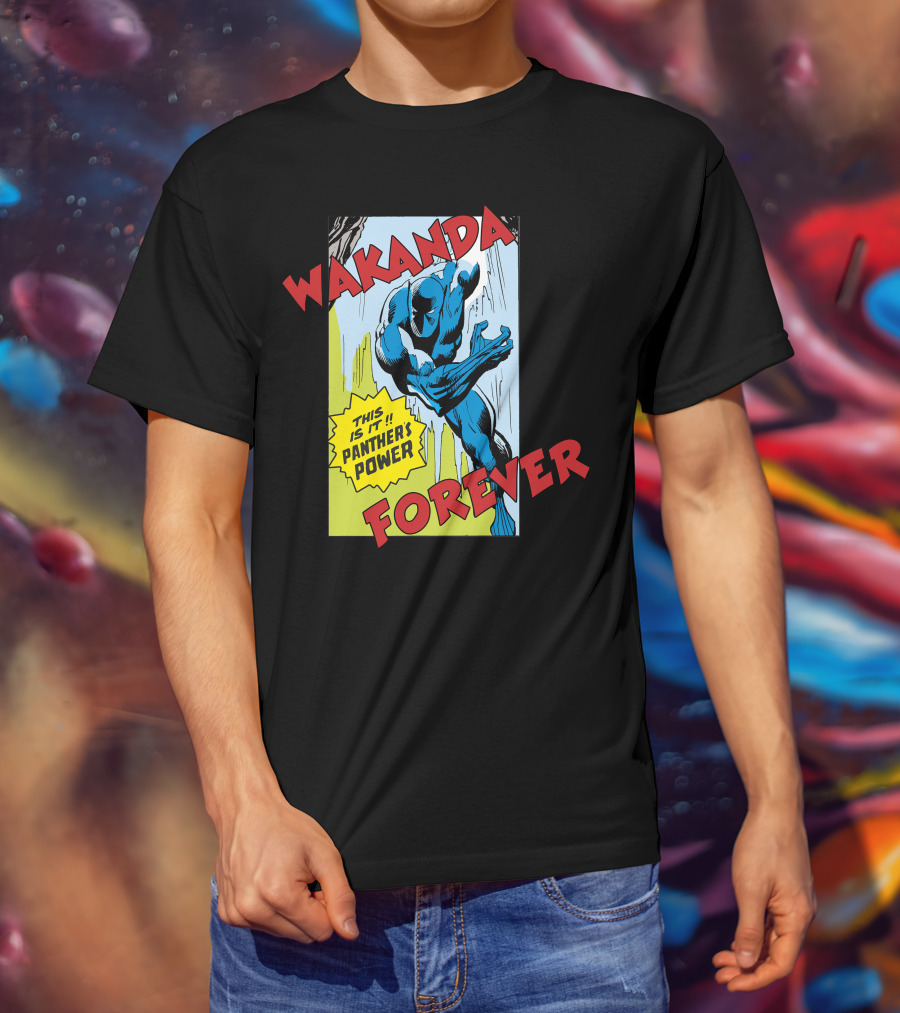 Wakanda Forever This Is It Panther's Power Marvel Black Panther Vintage Comic T-Shirt