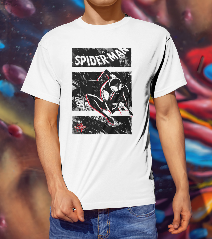 Spider-Man Marvel Spiderverse Comic Graphic Action Panels T-Shirt