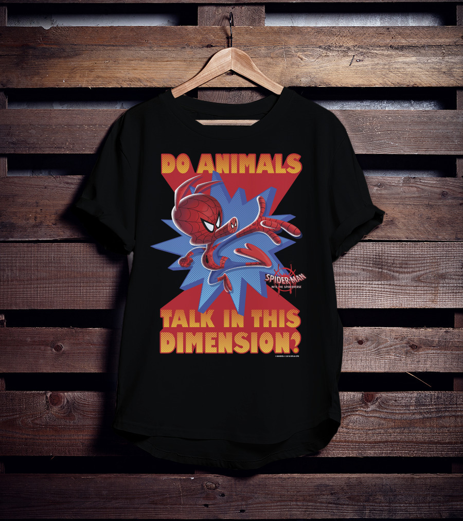 Marvel Spider-Man Into The Spiderverse Do Animals Talk In This Dimension? T-Shirt