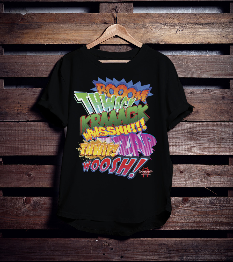 BOOOM THWACK KRRACK WHSSHH THWIP ZAP WOOSH Marvel Spider-Man Spiderverse T-Shirt