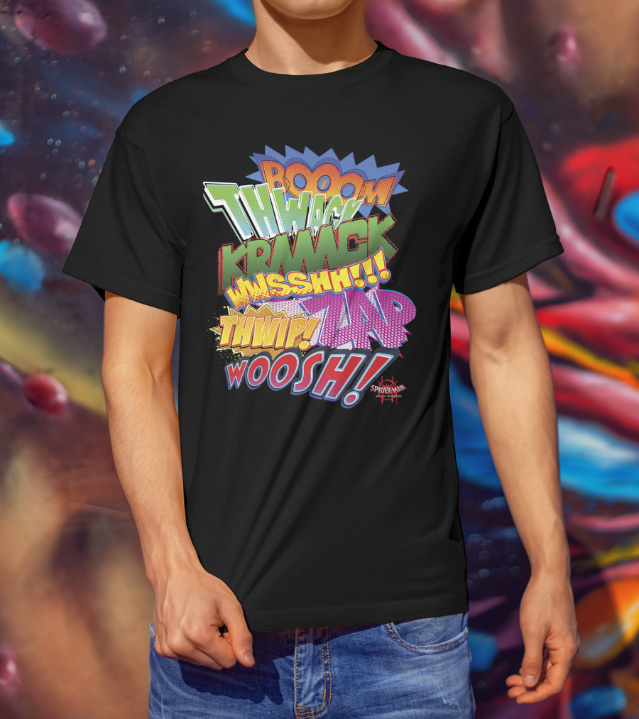 BOOOM THWACK KRRACK WHSSHH THWIP ZAP WOOSH Marvel Spider-Man Spiderverse T-Shirt