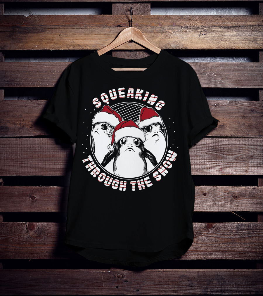 Squeaking Through The Snow Star Wars Porg Santa Hat T-Shirt