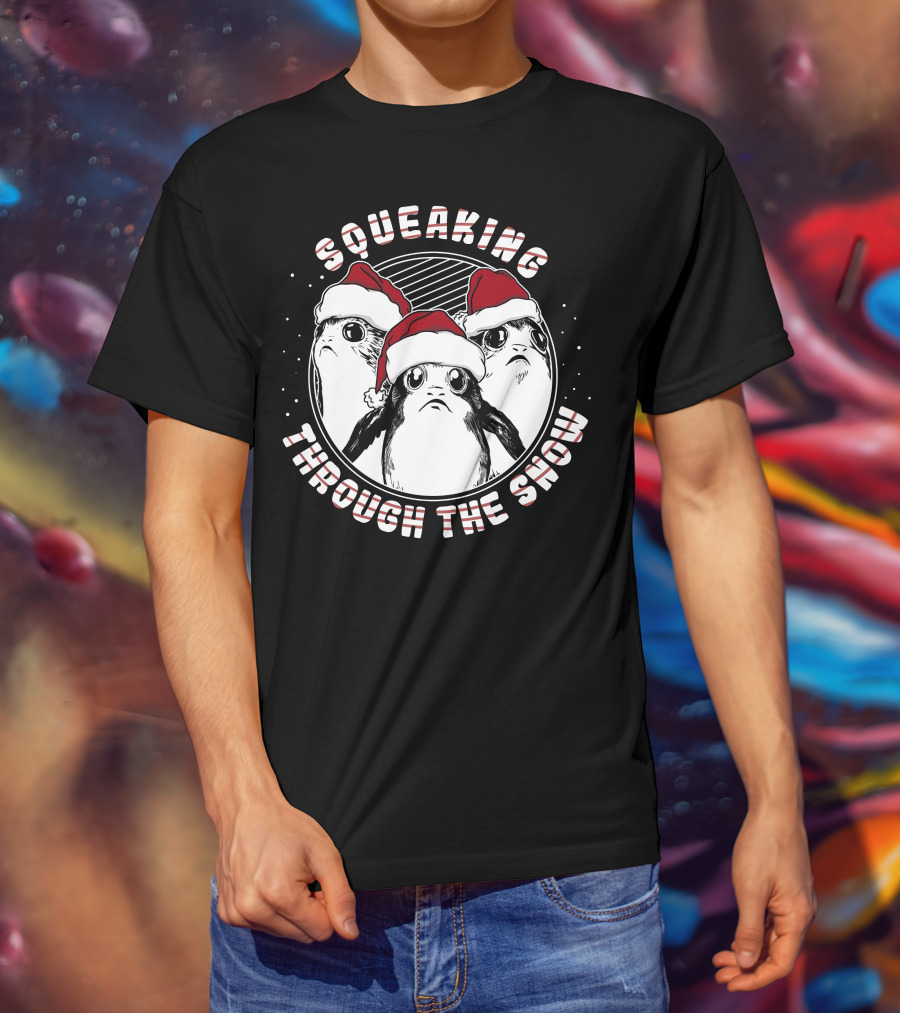 Squeaking Through The Snow Star Wars Porg Santa Hat T-Shirt