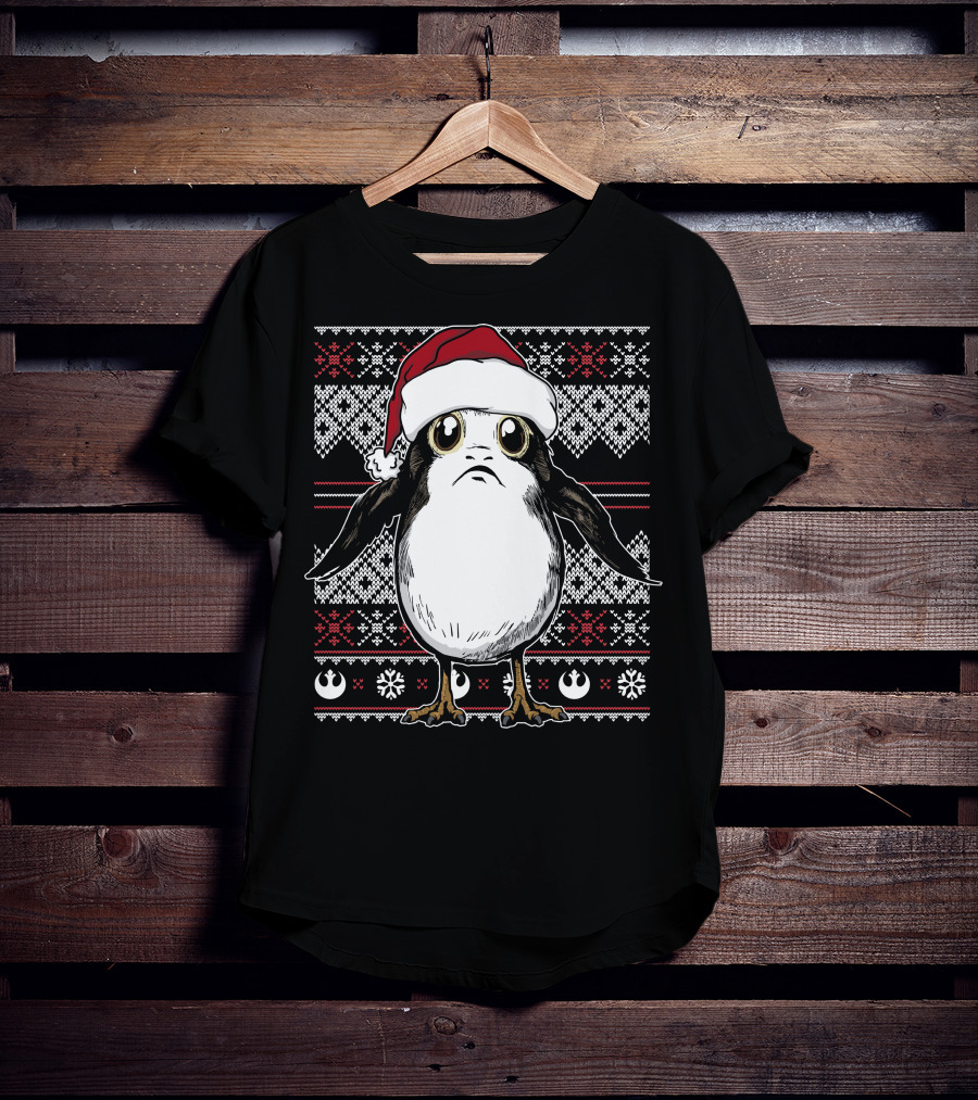 Star Wars Porg Christmas Santa Hat Ugly T-Shirt