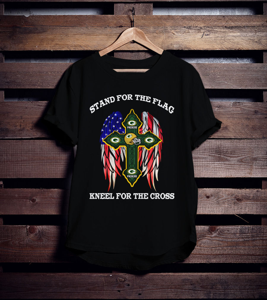 Packers Cross With American Flag Wings Stand For The Flag Kneel For The Cross T-Shirt