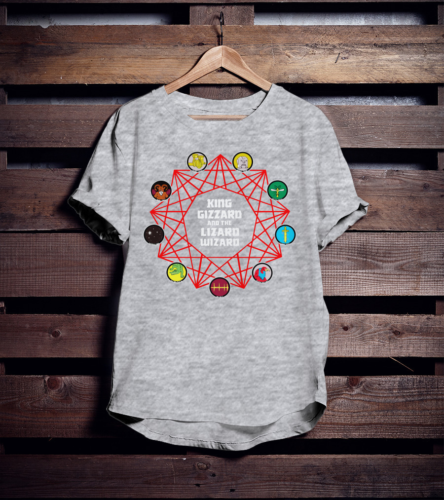 King Gizzard And The Lizard Wizard Merch With Iconic Symbols And Red Geometric Web T-Shirt