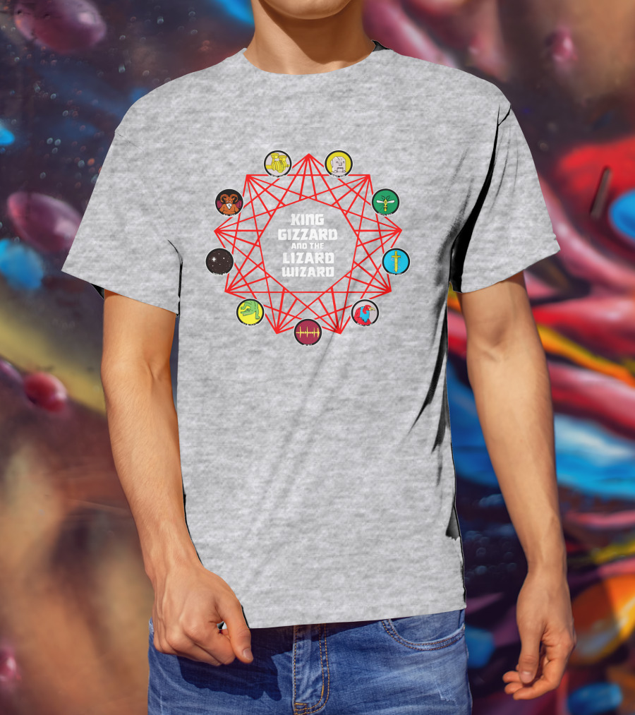 King Gizzard And The Lizard Wizard Merch With Iconic Symbols And Red Geometric Web T-Shirt