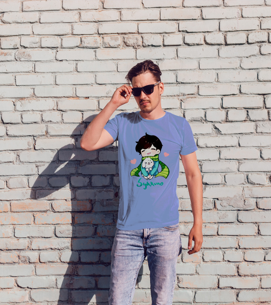 Sykkuno Cute Chibi Character With Puppy And Green Scarf T-Shirt