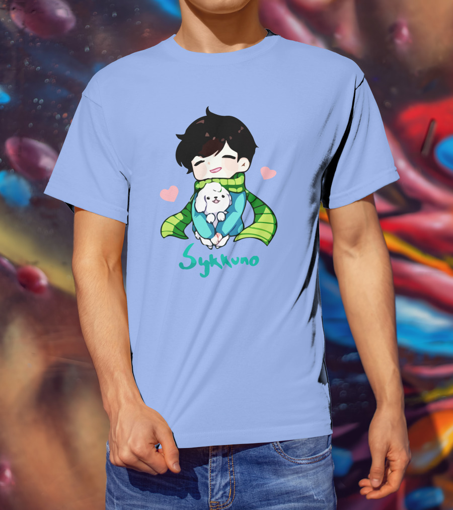 Sykkuno Cute Chibi Character With Puppy And Green Scarf T-Shirt