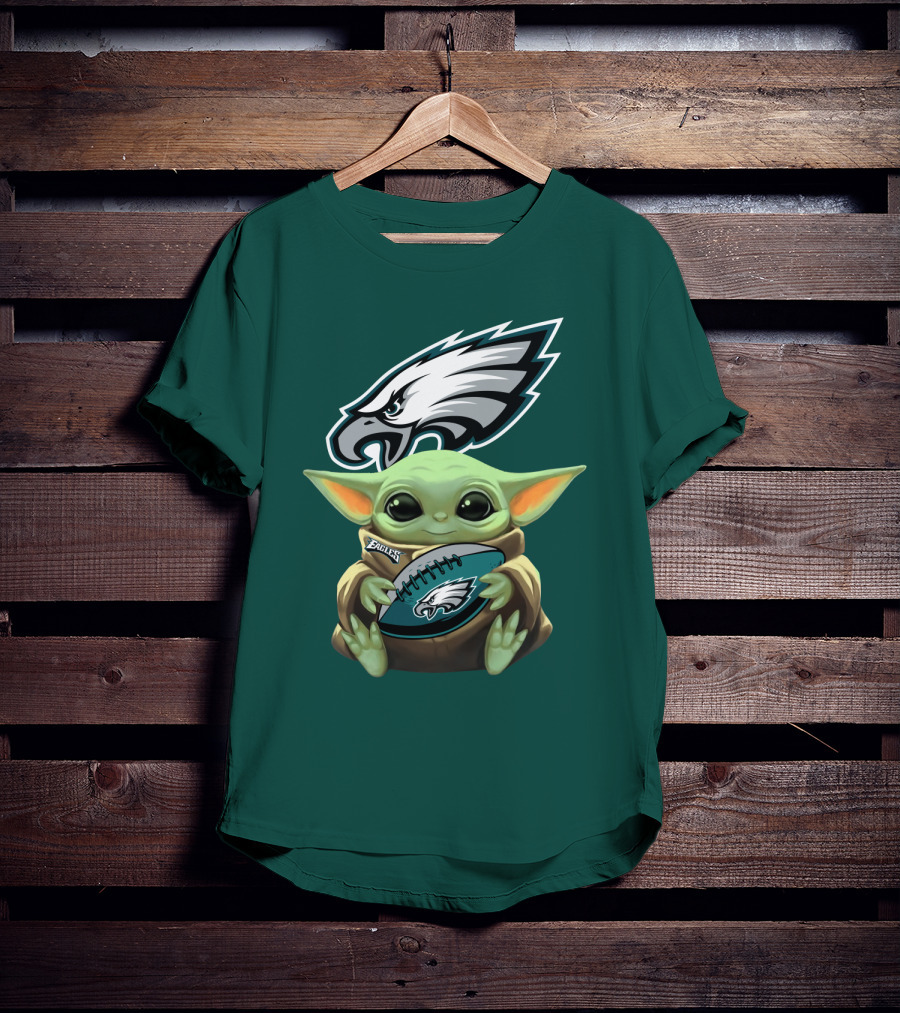 Baby Yoda Holding Philadelphia Eagles Football T-Shirt