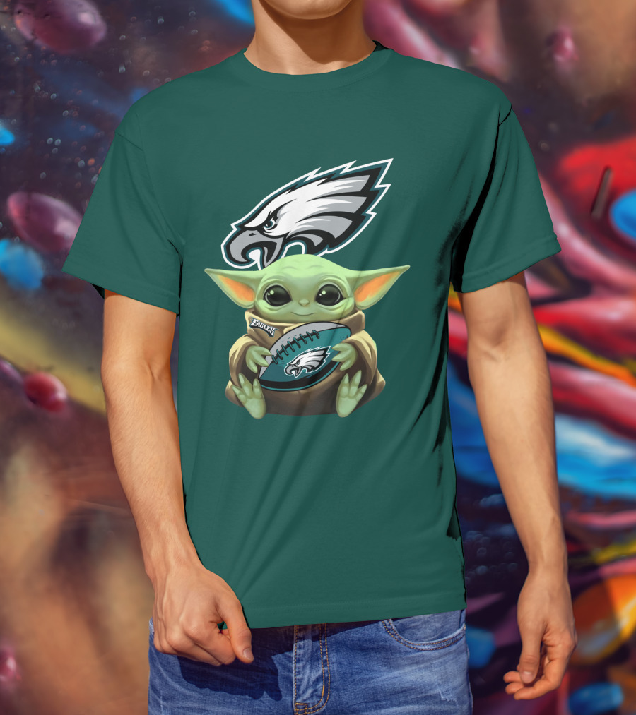 Baby Yoda Holding Philadelphia Eagles Football T-Shirt