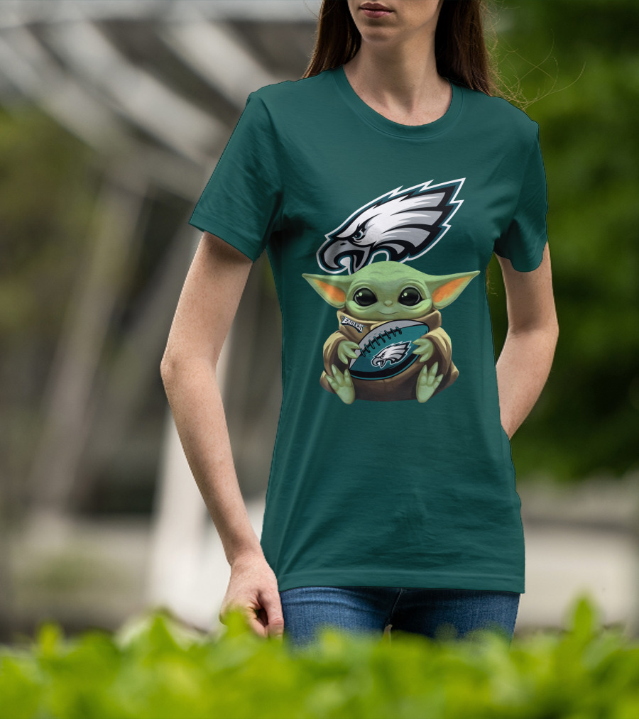 Baby Yoda Holding Philadelphia Eagles Football T-Shirt