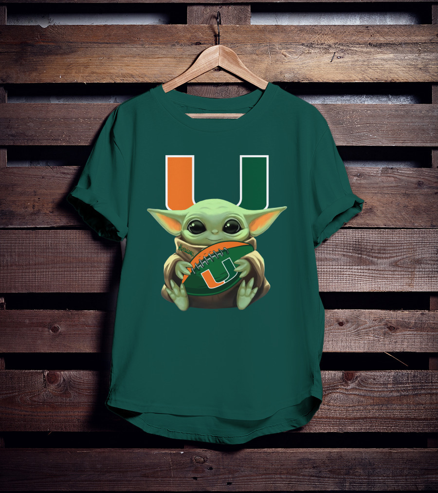 Miami Hurricanes Baby Yoda Football T-Shirt