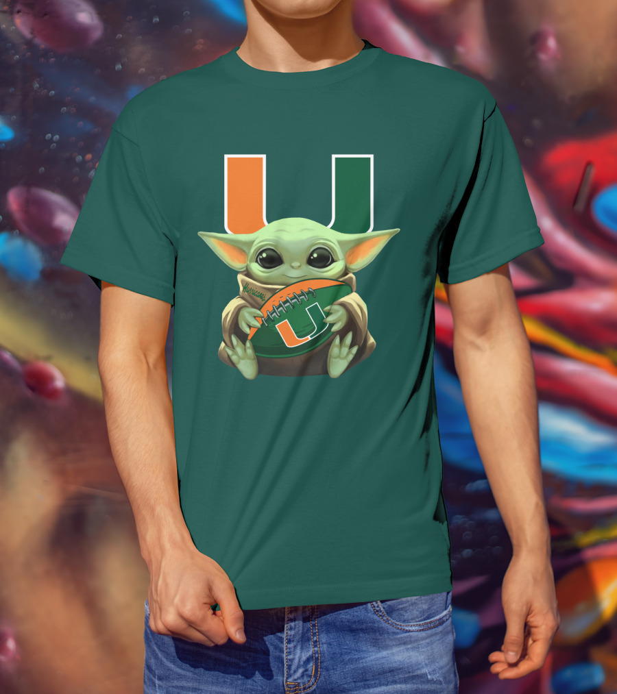 Miami Hurricanes Baby Yoda Football T-Shirt