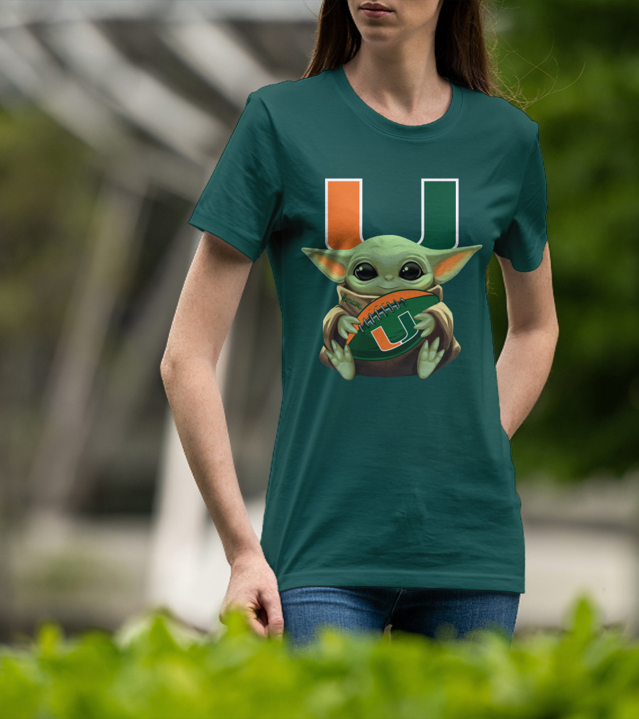 Miami Hurricanes Baby Yoda Football T-Shirt
