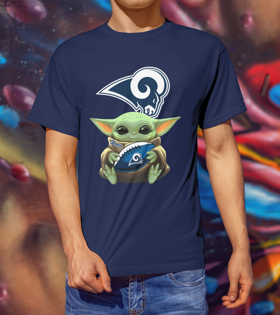 Baby Football Holding Rams T-Shirt