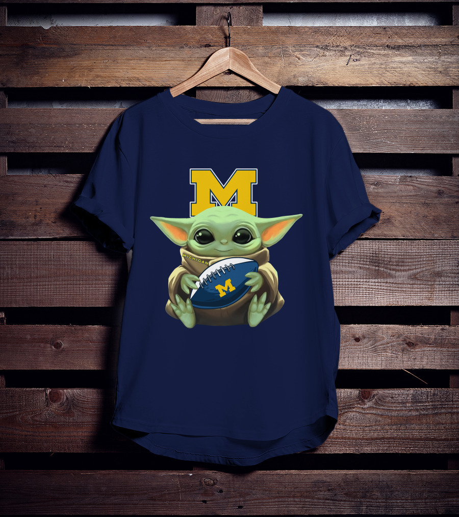 Michigan Baby Yoda Holding Football T-Shirt