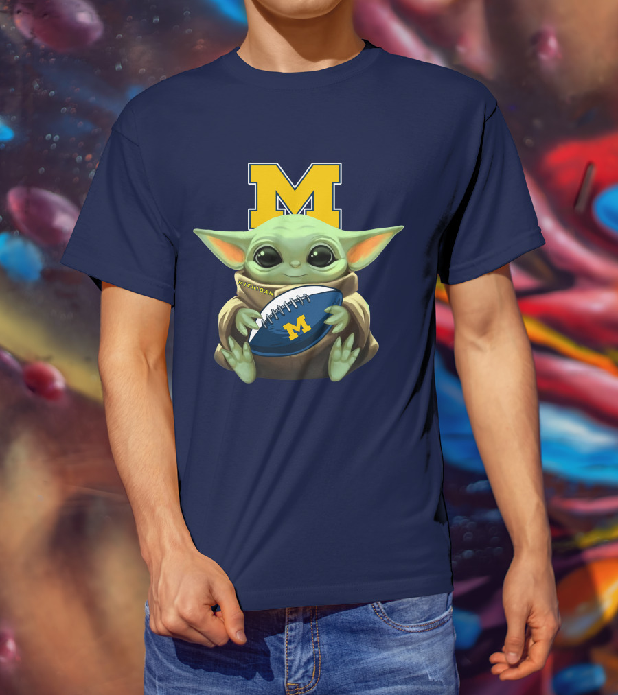 Michigan Baby Yoda Holding Football T-Shirt