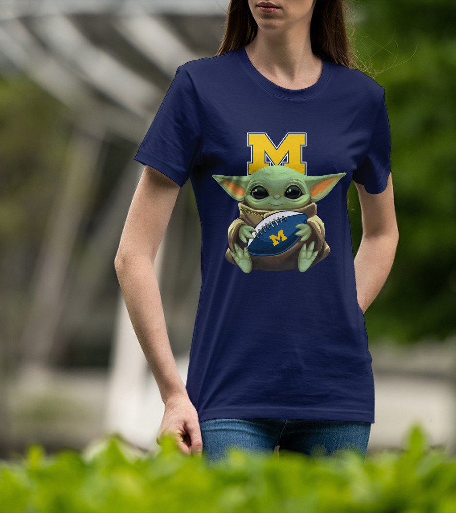 Michigan Baby Yoda Holding Football T-Shirt