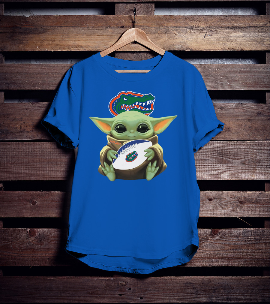 Baby Yoda Holding Football With Gators Logo T-Shirt