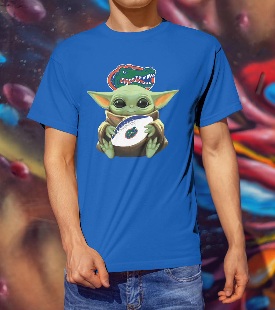 Baby Yoda Holding Football With Gators Logo T-Shirt