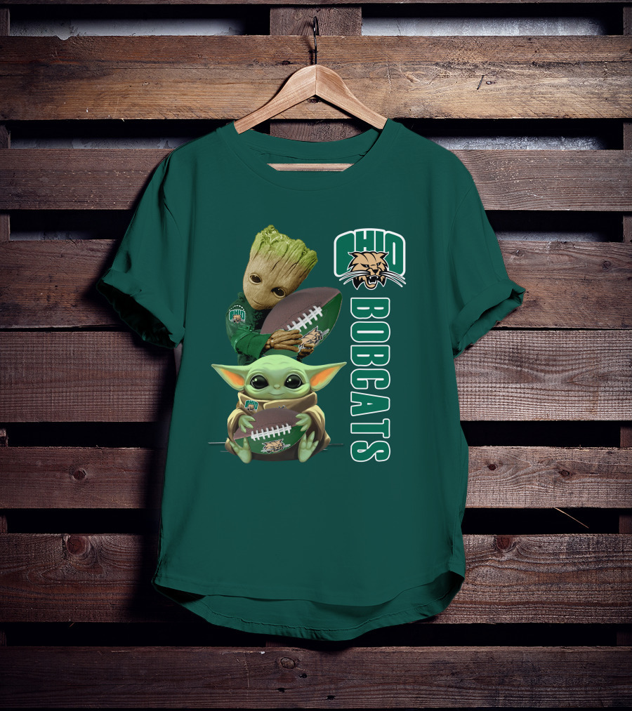 Ohio Bobcats Grogu And Groot Football T-Shirt