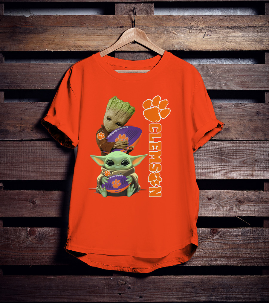 Clemson Football Baby Yoda And Groot T-Shirt