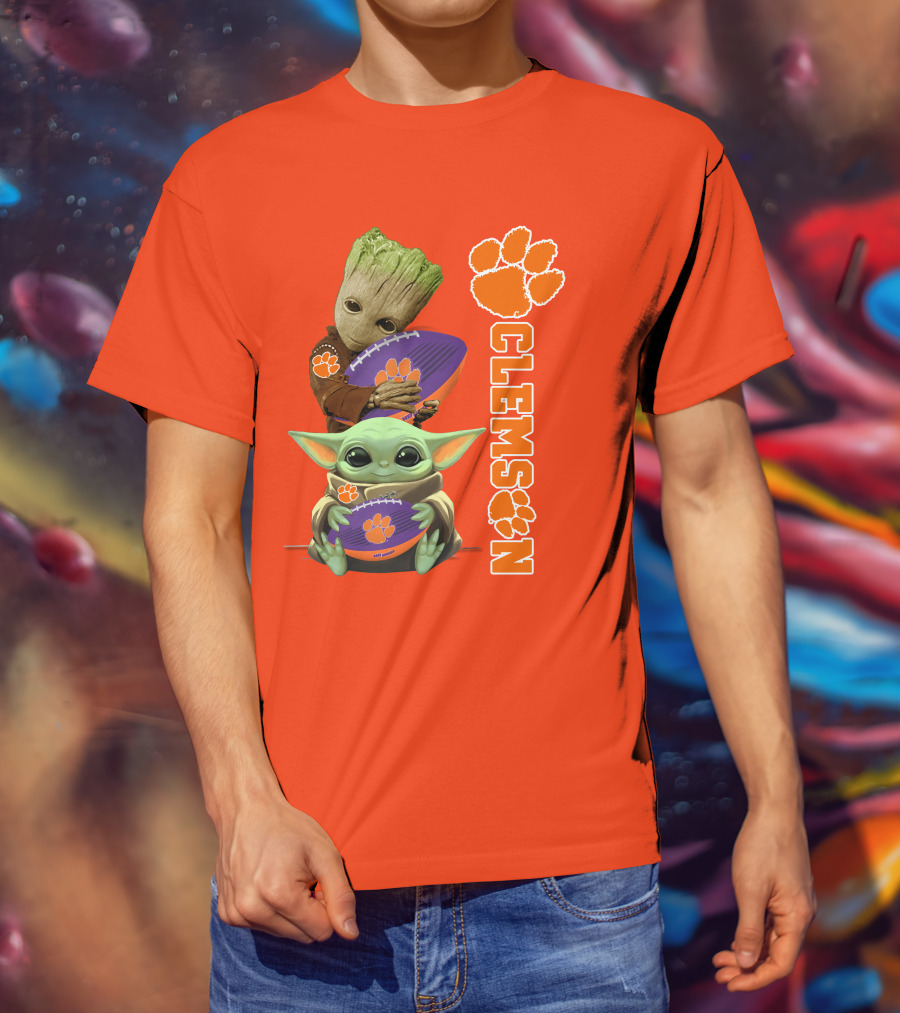 Clemson Football Baby Yoda And Groot T-Shirt