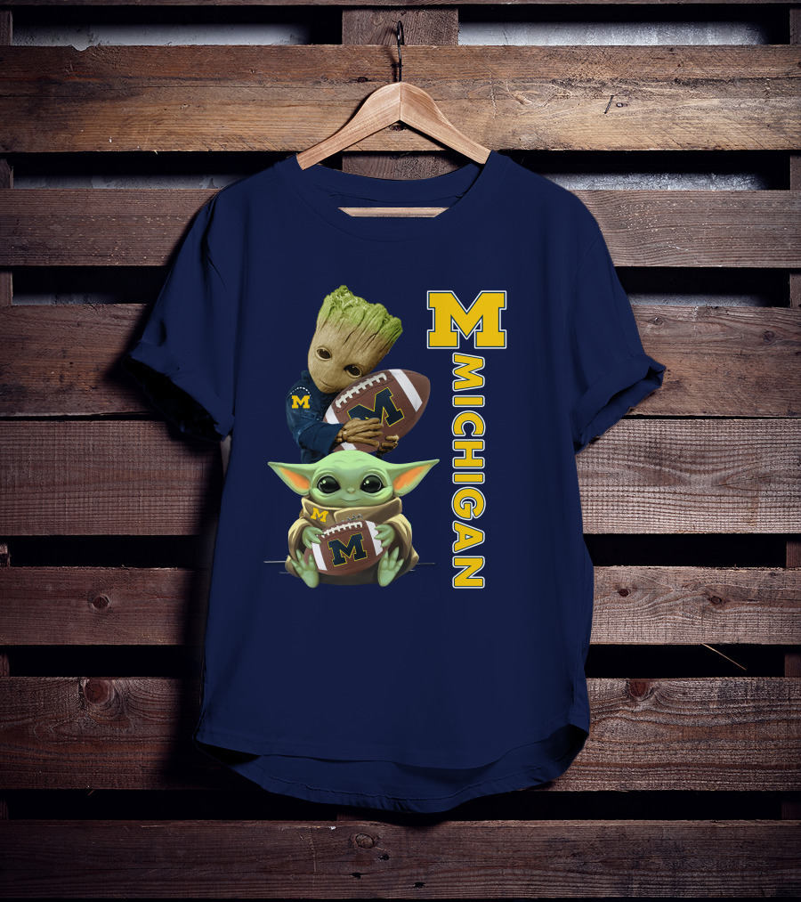 M Michigan Groot Baby Yoda Football T-Shirt