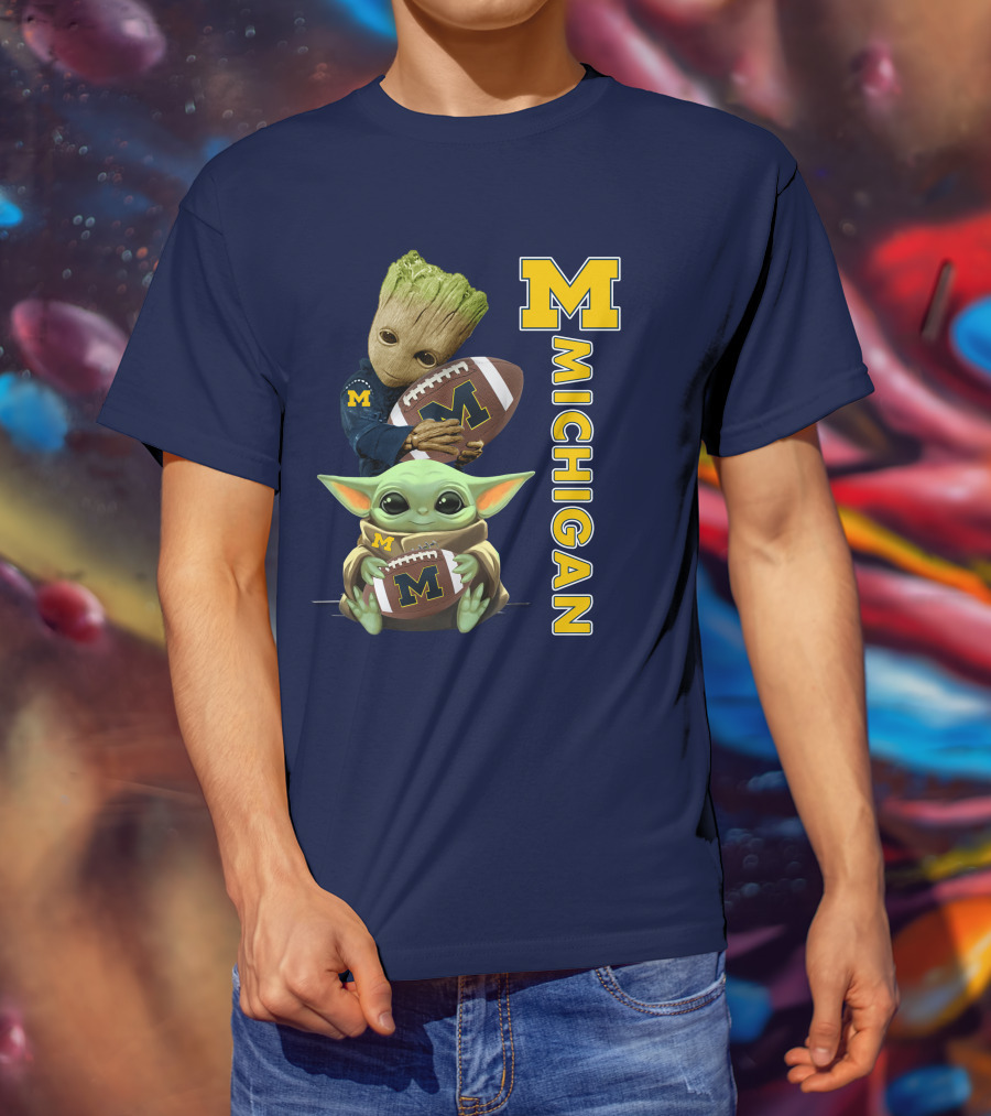 M Michigan Groot Baby Yoda Football T-Shirt