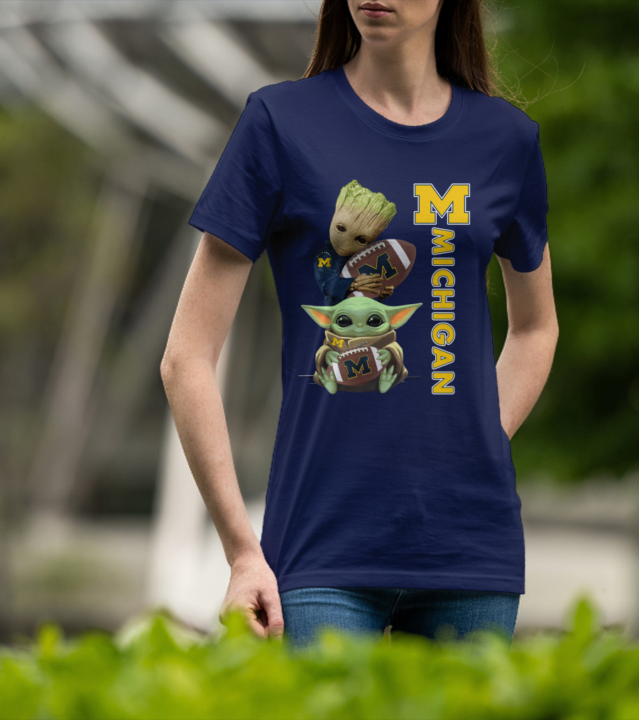 M Michigan Groot Baby Yoda Football T-Shirt