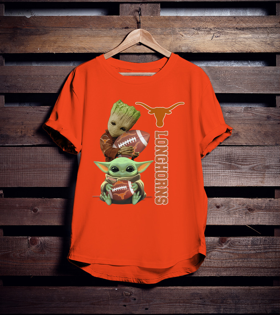 Groot And Baby Yoda Football Longhorns T-Shirt