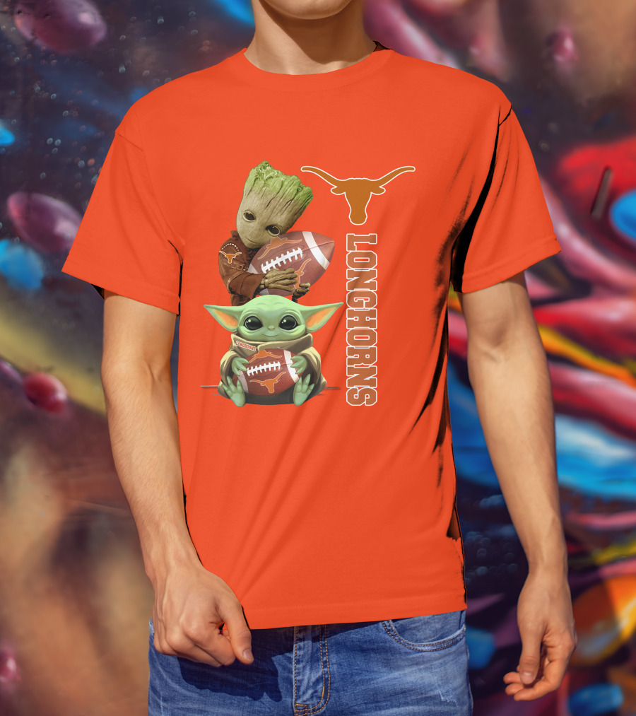 Groot And Baby Yoda Football Longhorns T-Shirt