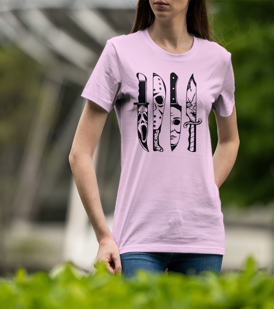 Horror Movie Icons Knives Scream Mask Halloween Clown Face T-Shirt