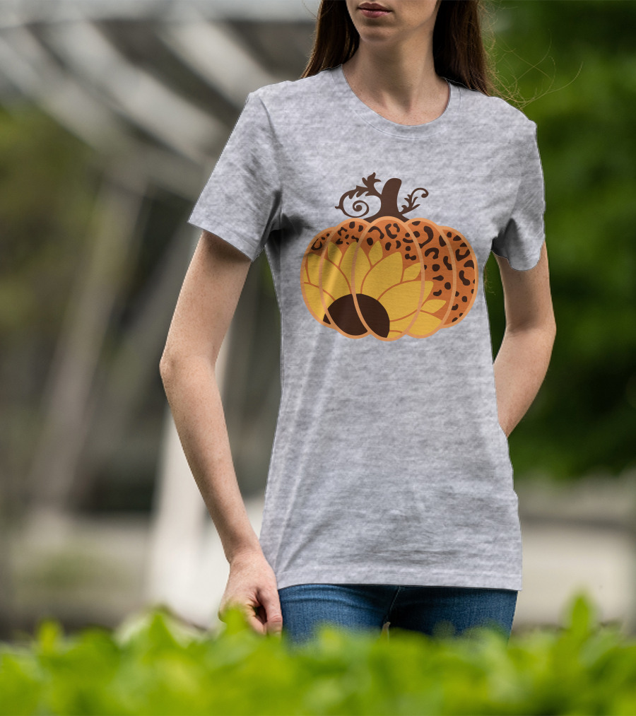 Sunflower Leopard Pumpkin Cheetah Pumpkin T-Shirt