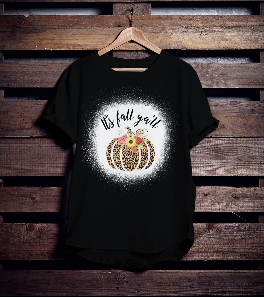 Its Fall Yall Leopard Pumpkin With Floral Accent T-Shirt