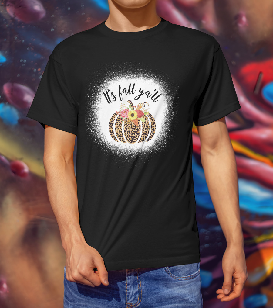 Its Fall Yall Leopard Pumpkin With Floral Accent T-Shirt