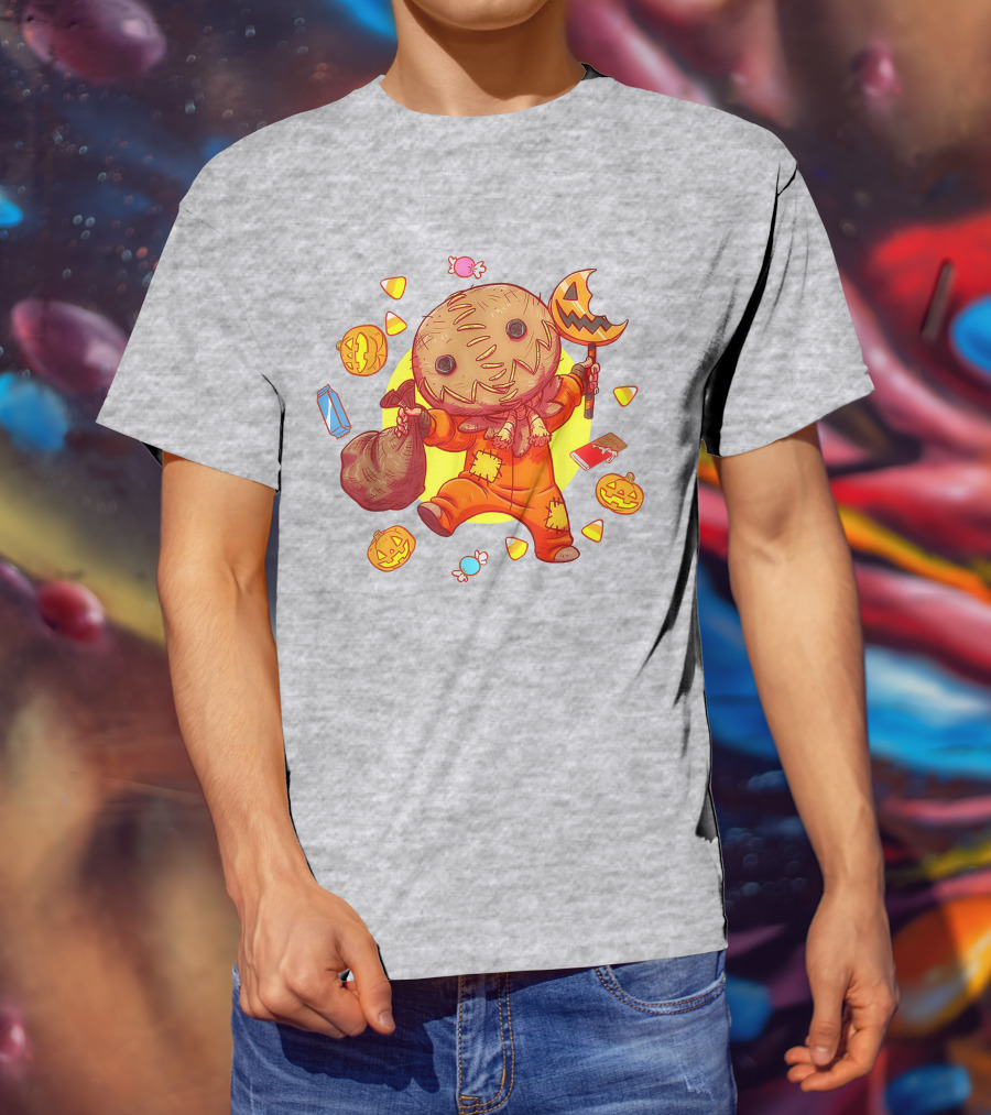Trick R Treat Sam Halloween Cute Funny Pumpkin Candy Sack T-Shirt