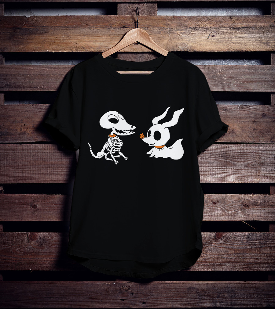 Zero The Ghost Dog And Dino Skeleton Pups Halloween T-Shirt