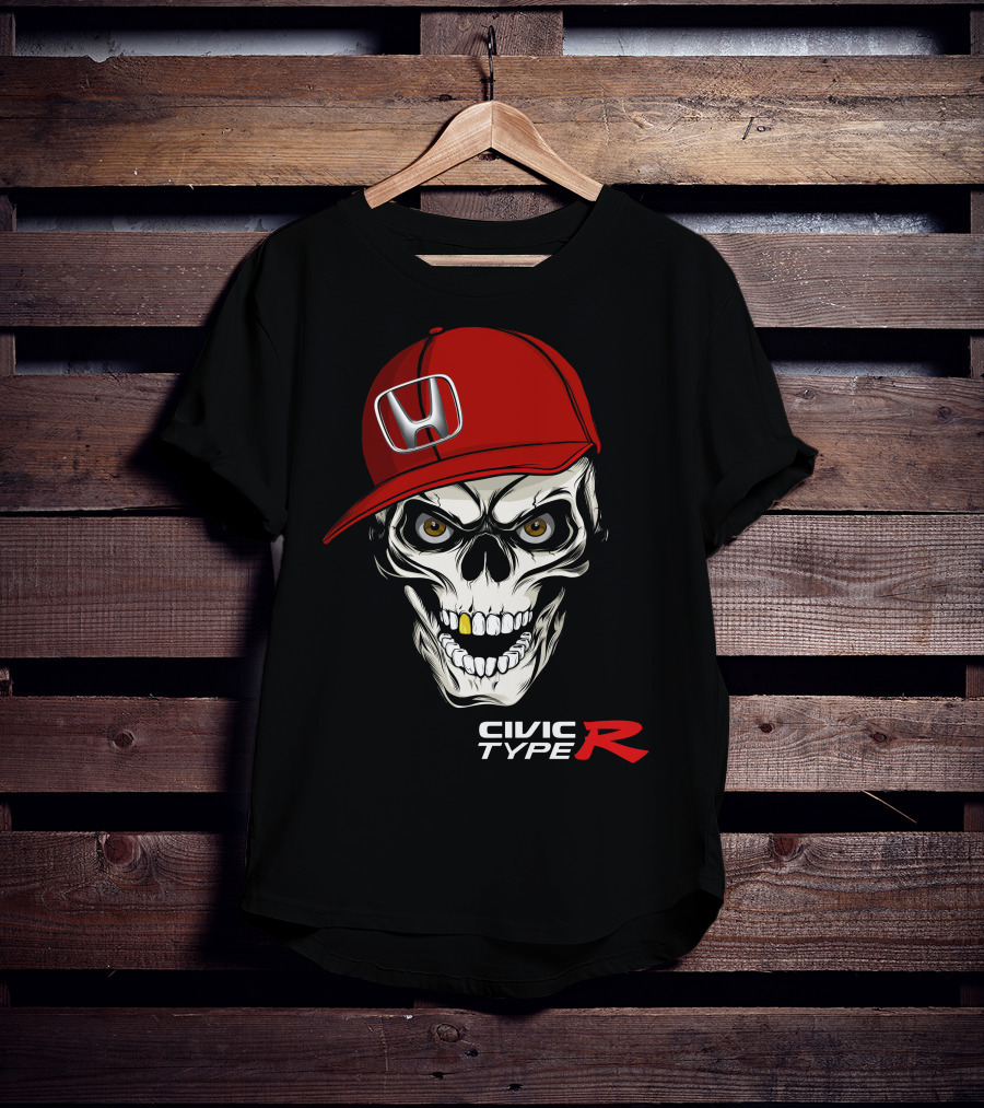 Civic Type R Skull With Red Honda Cap T-Shirt