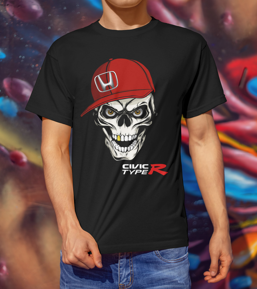 Civic Type R Skull With Red Honda Cap T-Shirt
