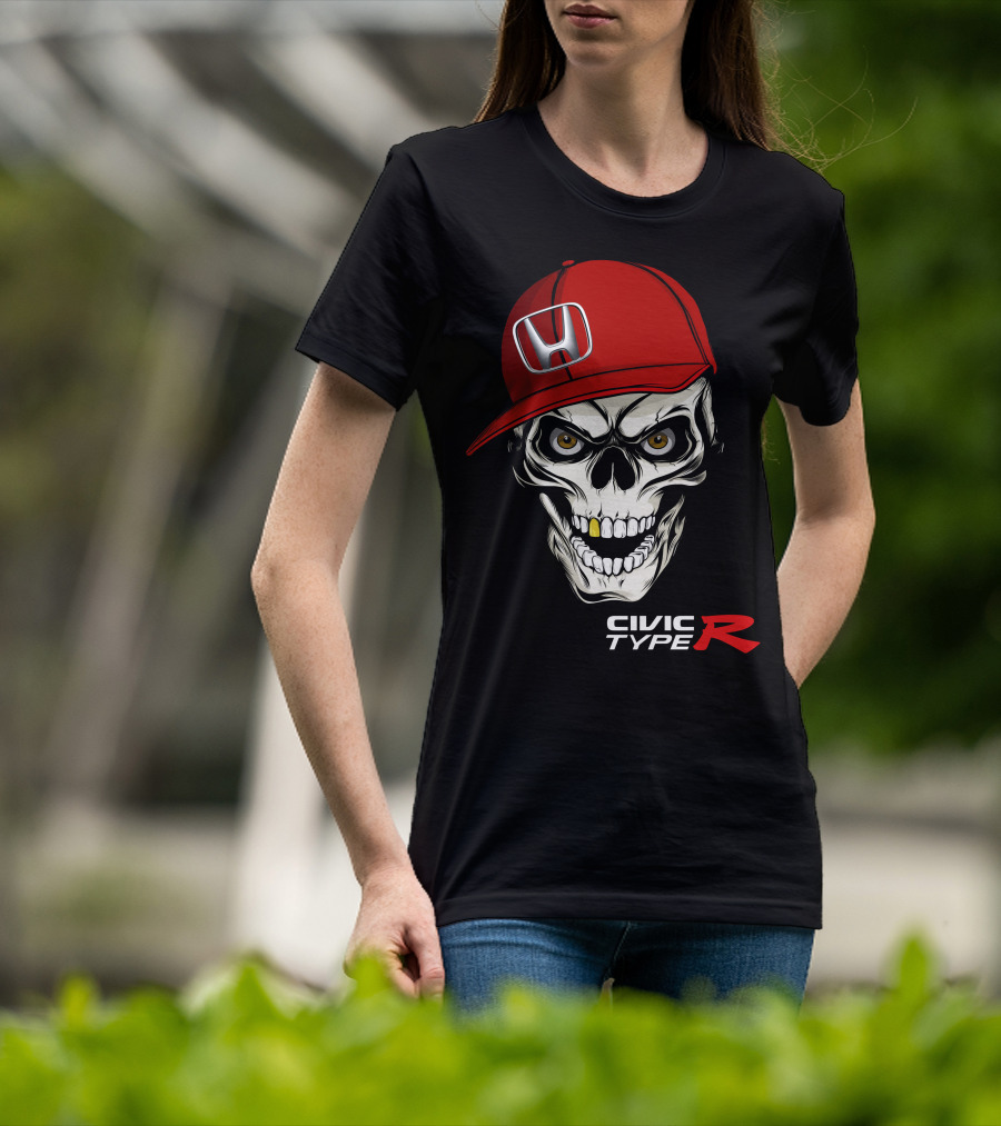 Civic Type R Skull With Red Honda Cap T-Shirt
