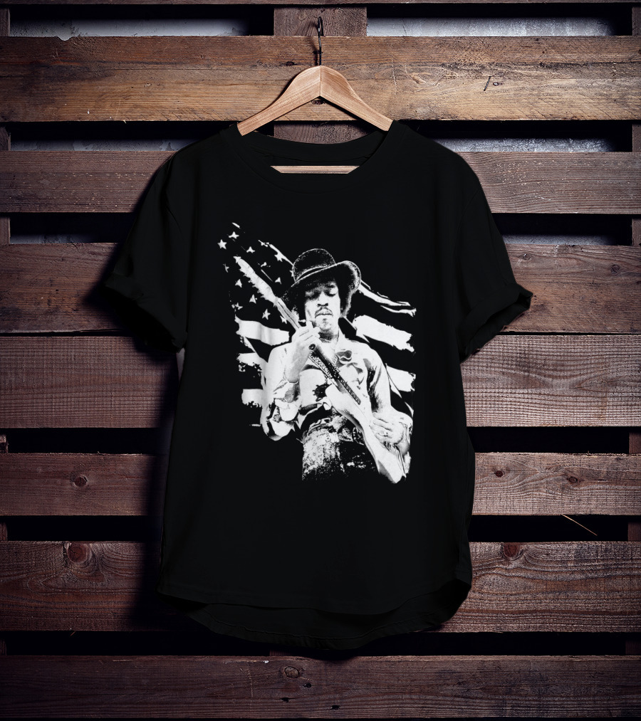 Jimi Hendrix Americana With Stars And Stripes Flag T-Shirt