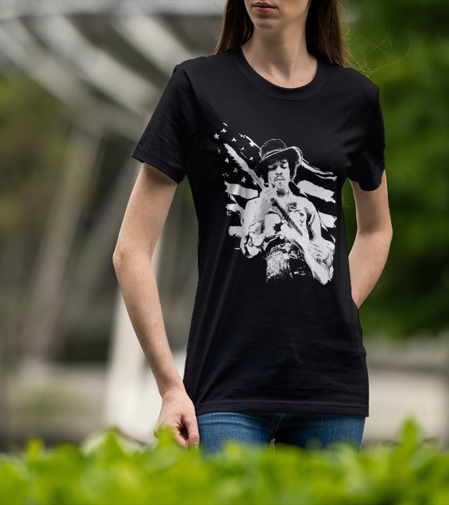 Jimi Hendrix Americana With Stars And Stripes Flag T-Shirt
