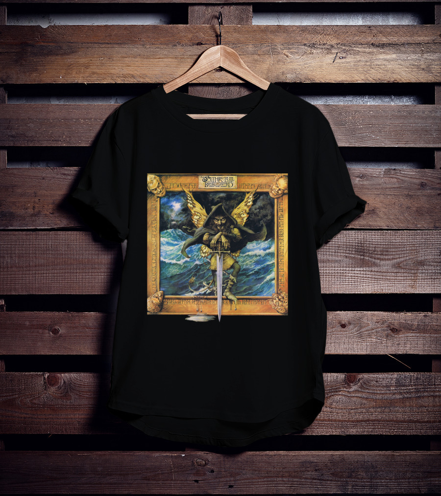 Jethro Tull Broadsword And The Beast Album Art With Hooded Figure And Ocean Waves T-Shirt